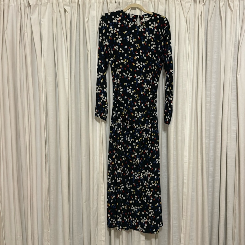 Zara Maxi Dress | Size M | Color: Black w/ Red, white, yellow & blue print